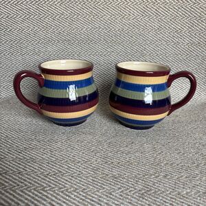 Longaberger Pottery CABANA STRIPE  Multi Stripe Mugs Set of 2